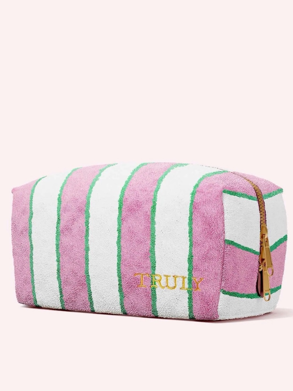 TRULY Pink & White Striped Cosmetic Pouch